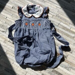 Southern Smocked Company Smocked Pumpkin Girls Bubble Blue Mini Gingham 3T